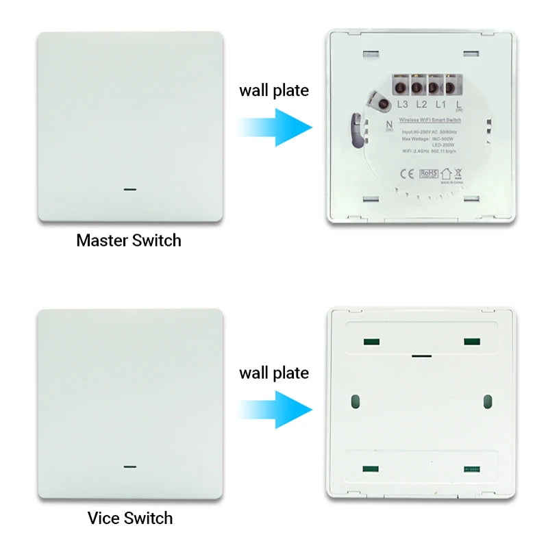 Tuya WiFi RF433 Smart Wall Light Switch – No Neutral, 1/2/3 Gang, Alexa & Google Home Compatible