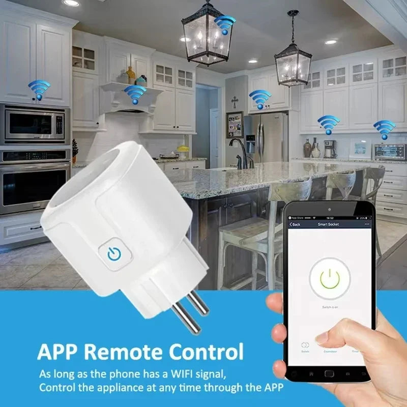 EU Tuya WiFi Smart Socket – 16A/20A Plug with Energy Monitoring & Voice Control