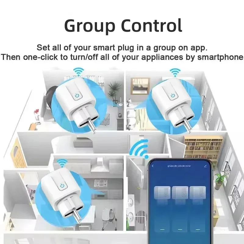 EU Tuya WiFi Smart Socket – 16A/20A Plug with Energy Monitoring & Voice Control