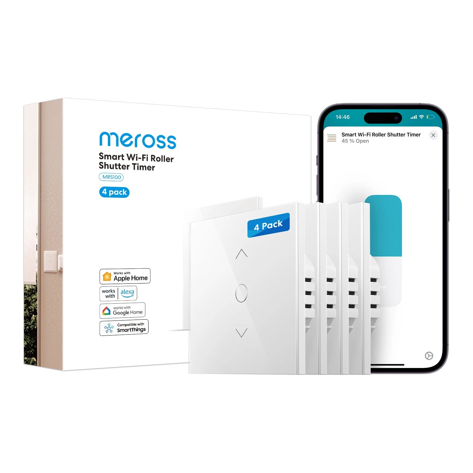 Meross HomeKit Smart Roller Shutter Switch – WiFi Curtain & Blind Motor Controller for Siri, Alexa, Google Home
