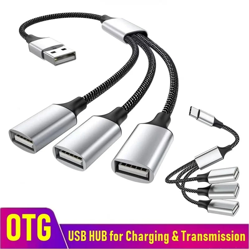 3-Port USB-C Hub Splitter OTG Adapter