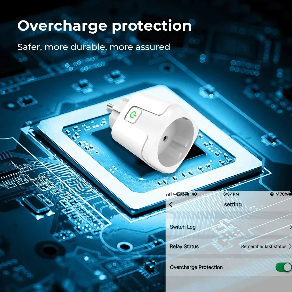 EU Tuya WiFi Smart Socket – 16A/20A Plug with Energy Monitoring & Voice Control