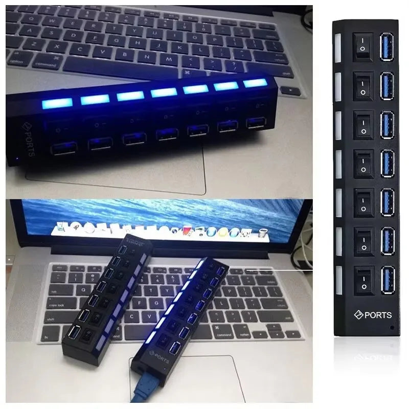 7-Port USB 2.0 Hub – Multi-Port Extension Splitter for PC, Laptop & Desktop