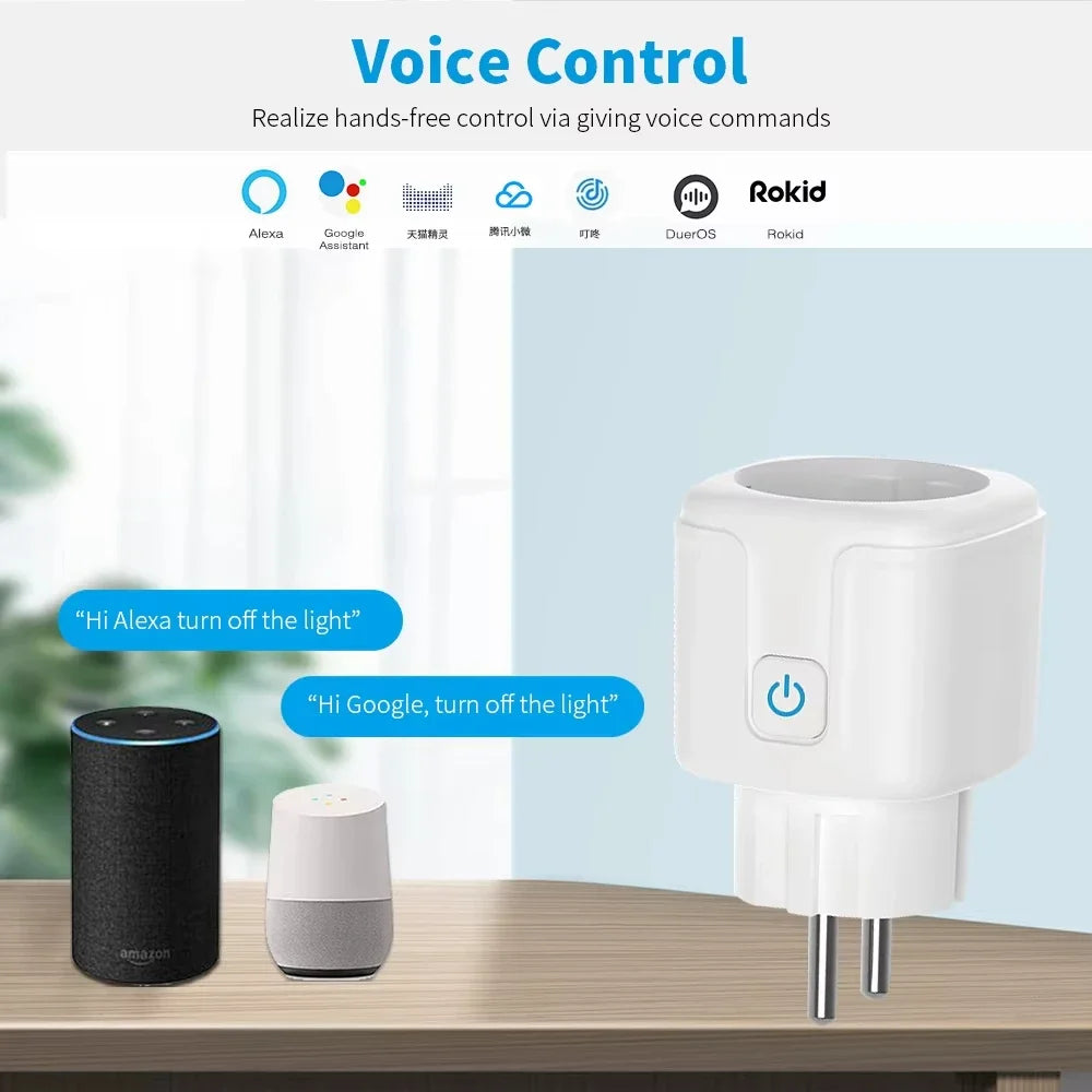 EU Tuya WiFi Smart Socket – 16A/20A Plug with Energy Monitoring & Voice Control