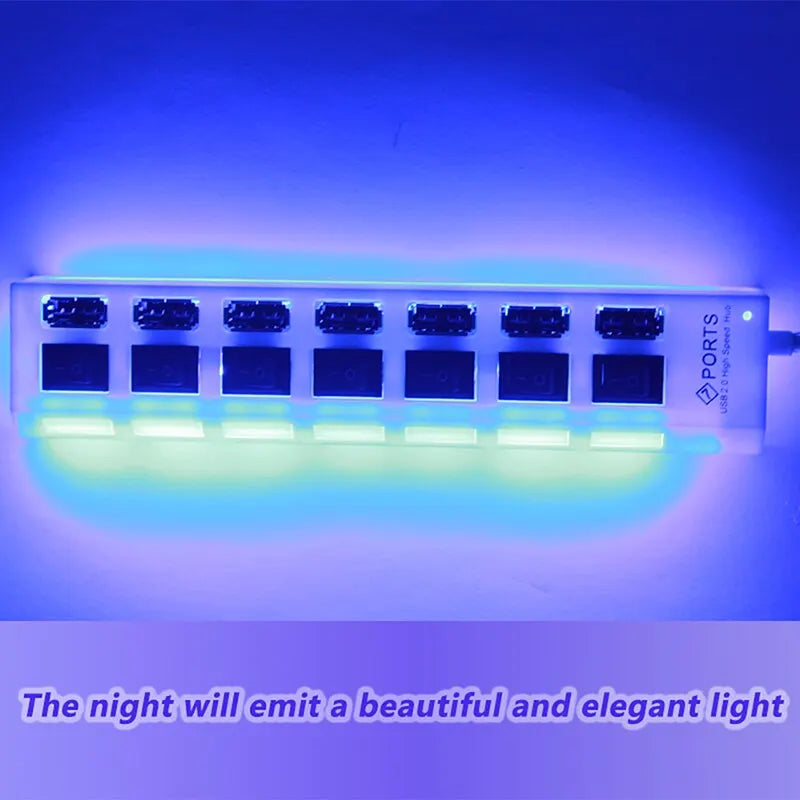 7-Port USB 2.0 Hub – Multi-Port Extension Splitter for PC, Laptop & Desktop