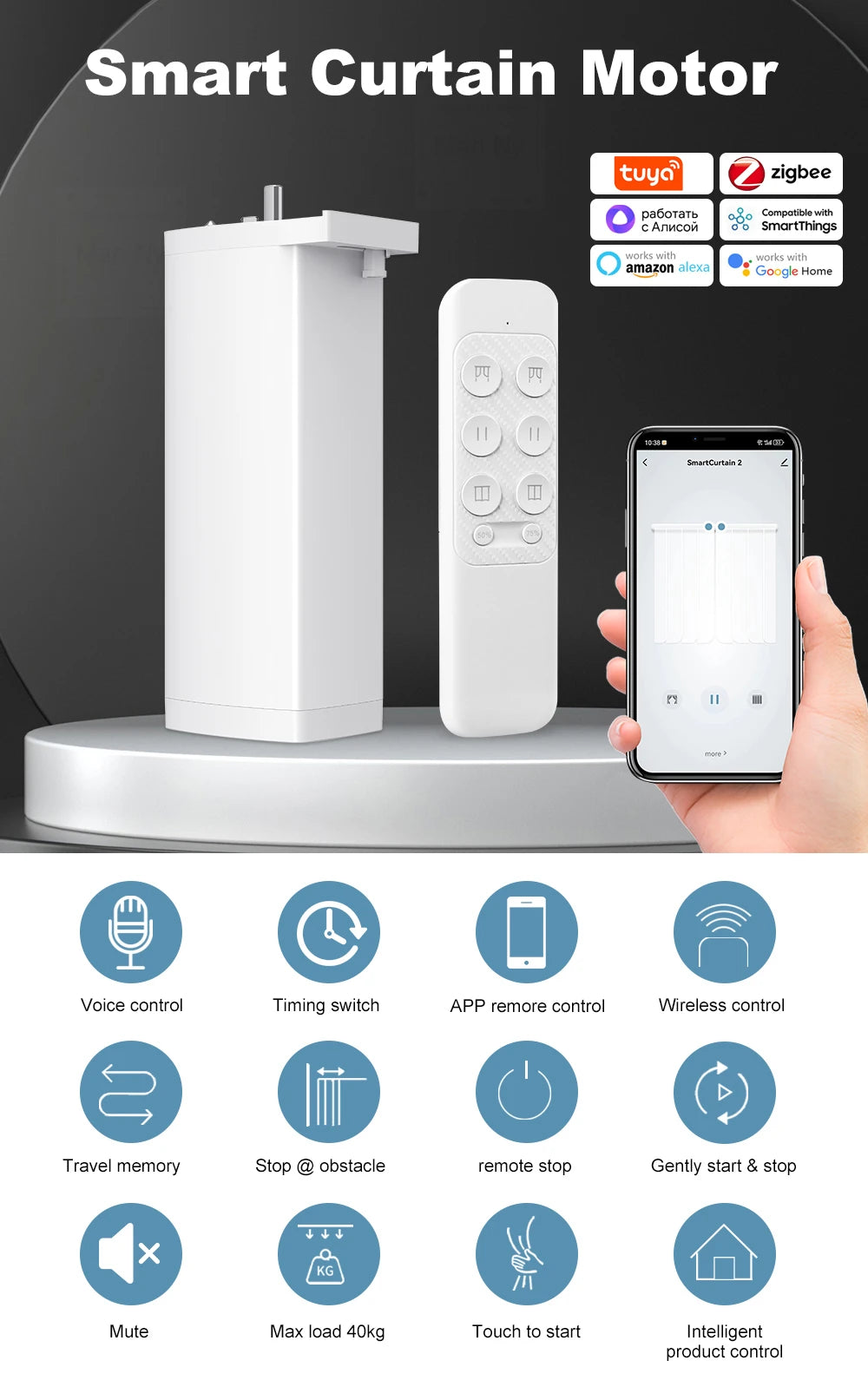 Tuya ZigBee/WiFi Smart Curtain Motor 155MM