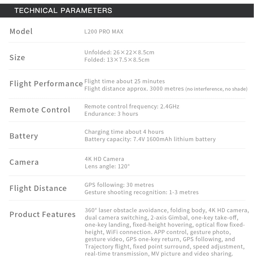 L200 Pro Max 4K GPS Drone with 2-Axis Gimbal