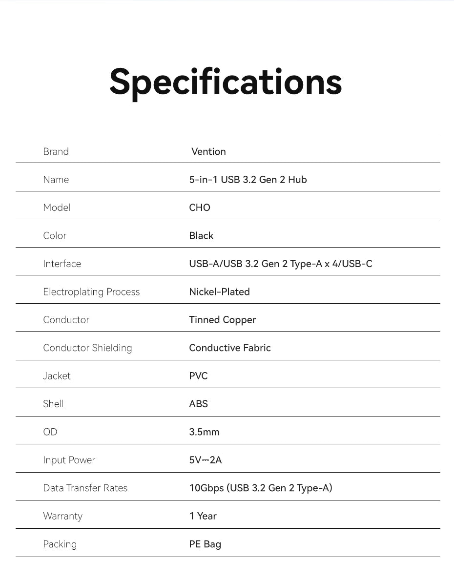 Vention USB 3.2 Hub 4-Port Splitter Adapter